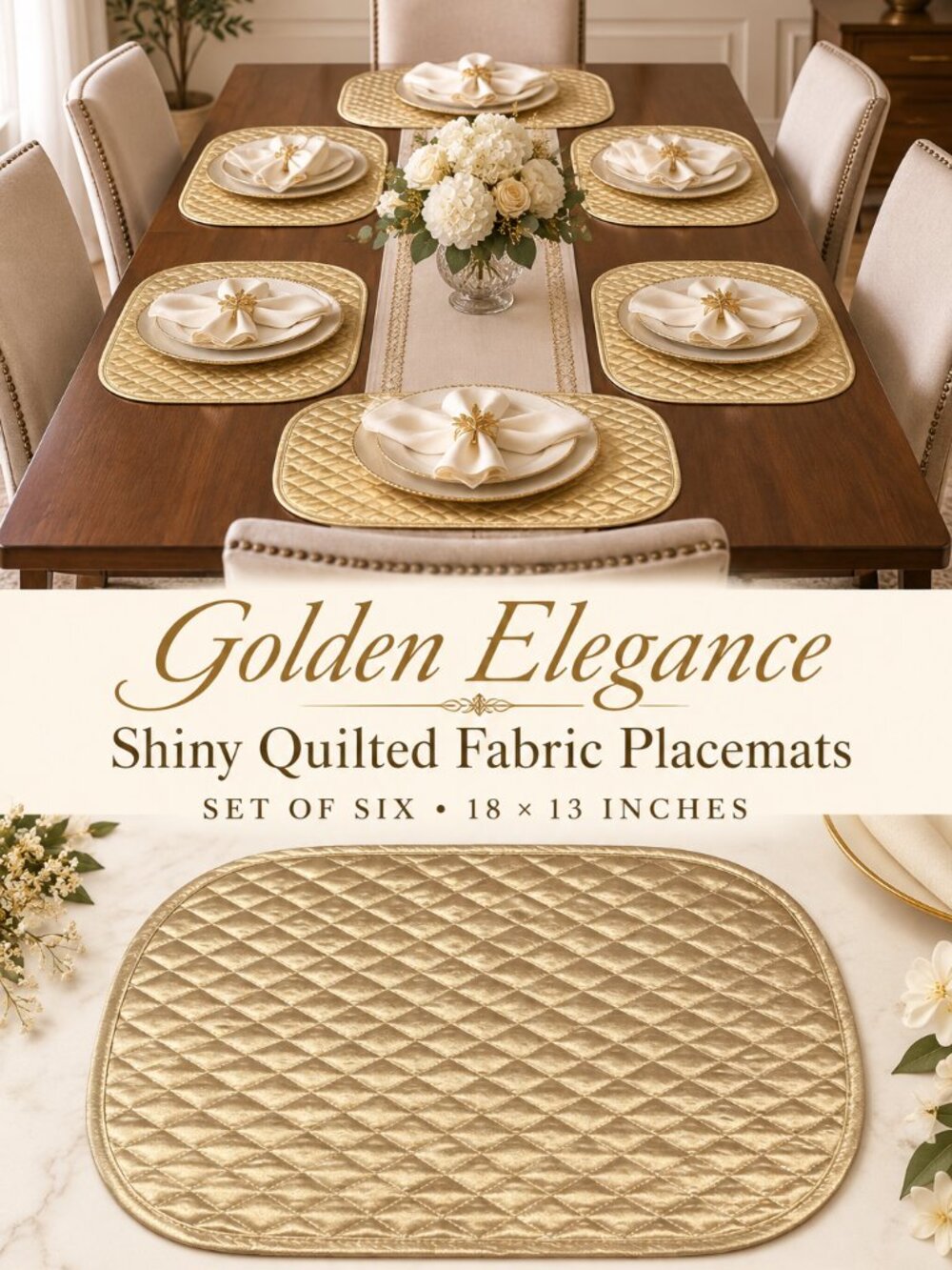 Golden Elegance — Set of Six Gold Quilted Placemats